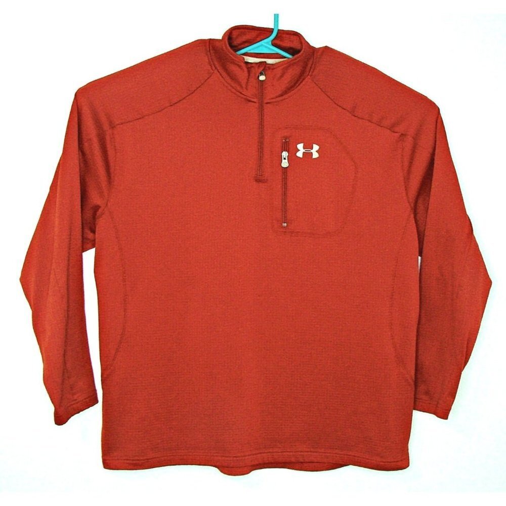 Under Armour Mens 1/4 Zip Pullover Fleece Thermal Sweatshirt Orange Size XL